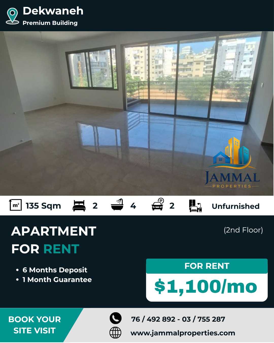 High End 2 Bedrooms Apartment, Located in a calm area in Dekwaneh