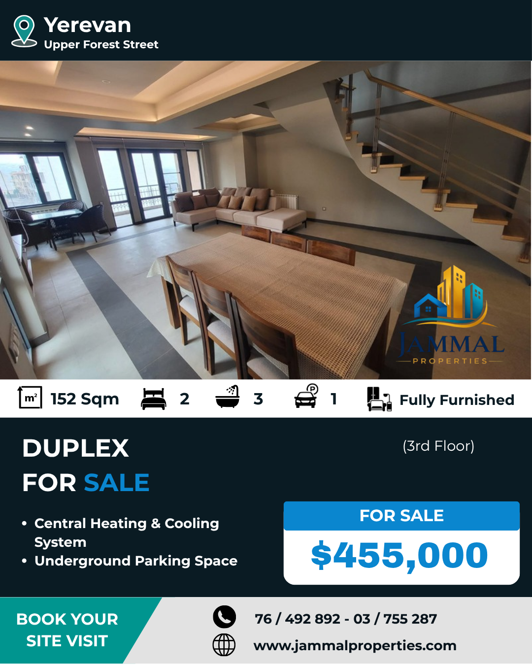 Spacious 3-room apartment in a newly built building on Verin Antarayin Street in the center, 152 sq m