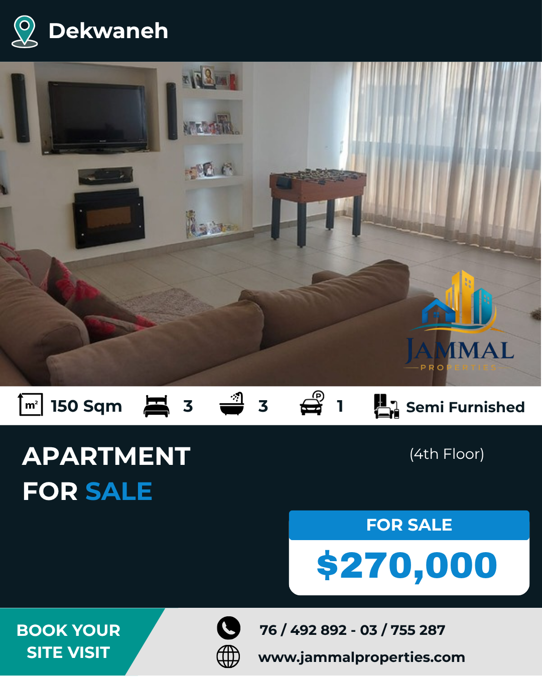 Bright And Comfortable 3 Bedrooms Apartment, Ideal For Families (150 SQM)