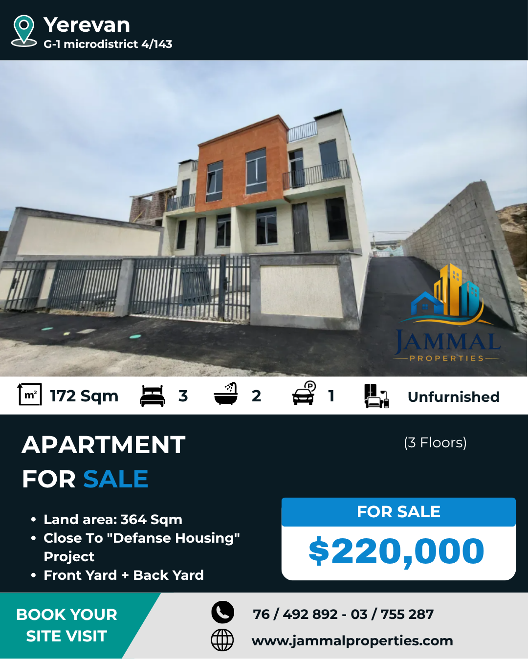 Three story stone house, G-1 microdistrict in Ajapnyak, 172 sqm, on a 364 sqm land, 2 bathrooms