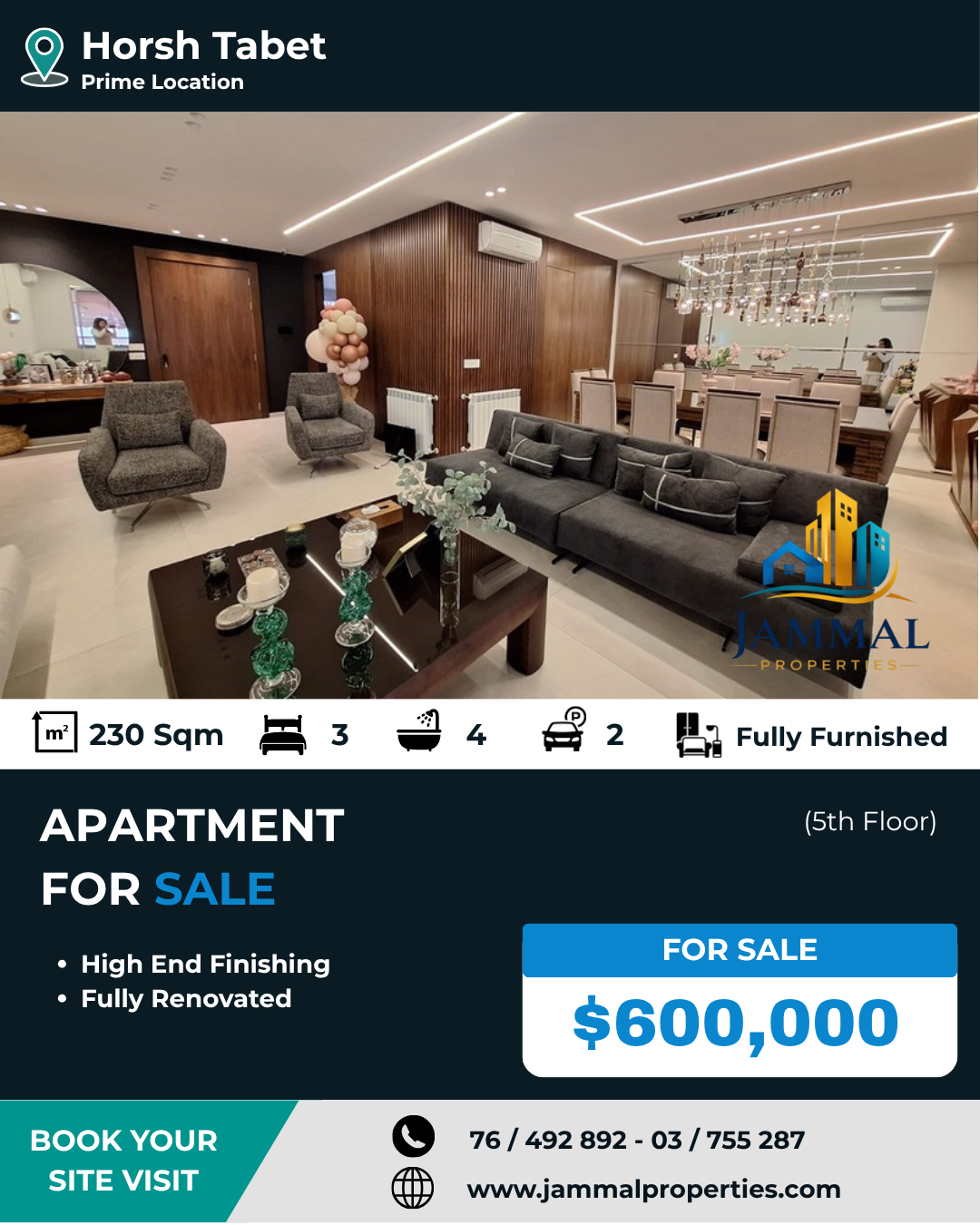 Spacious, Fully Renovated Apartment, Located In The Prime Residential Of Horsh Tabet, Offering Privacy With Only One Apartment Per Floor (230 SQM)