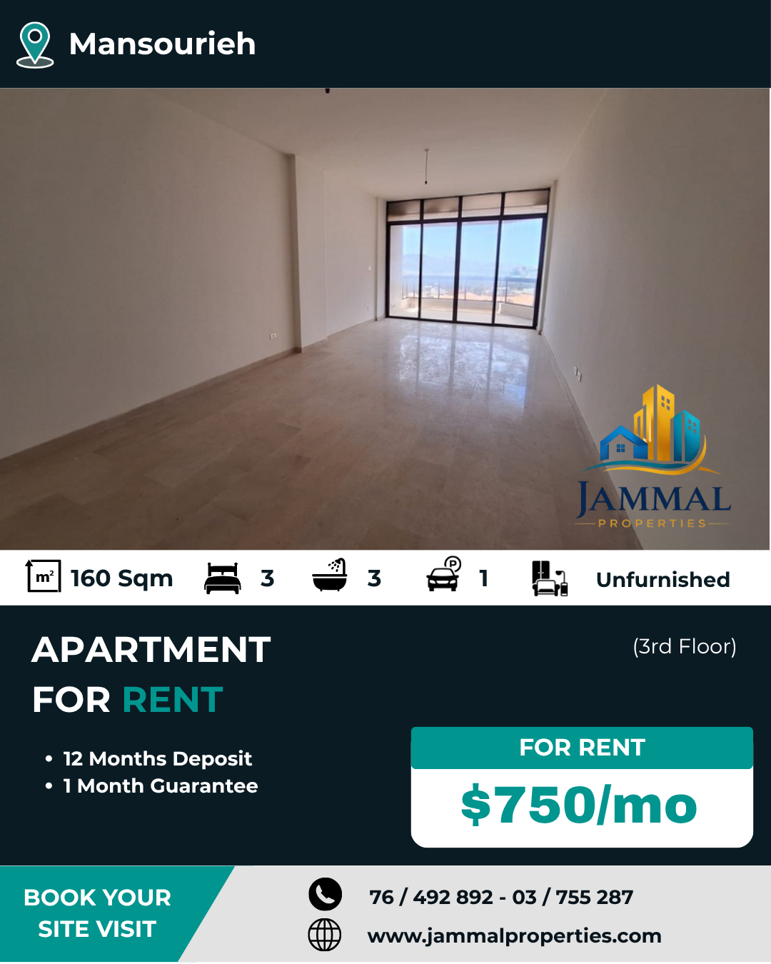 3 Bedrooms Unfurnished Apartment (160 SQM)