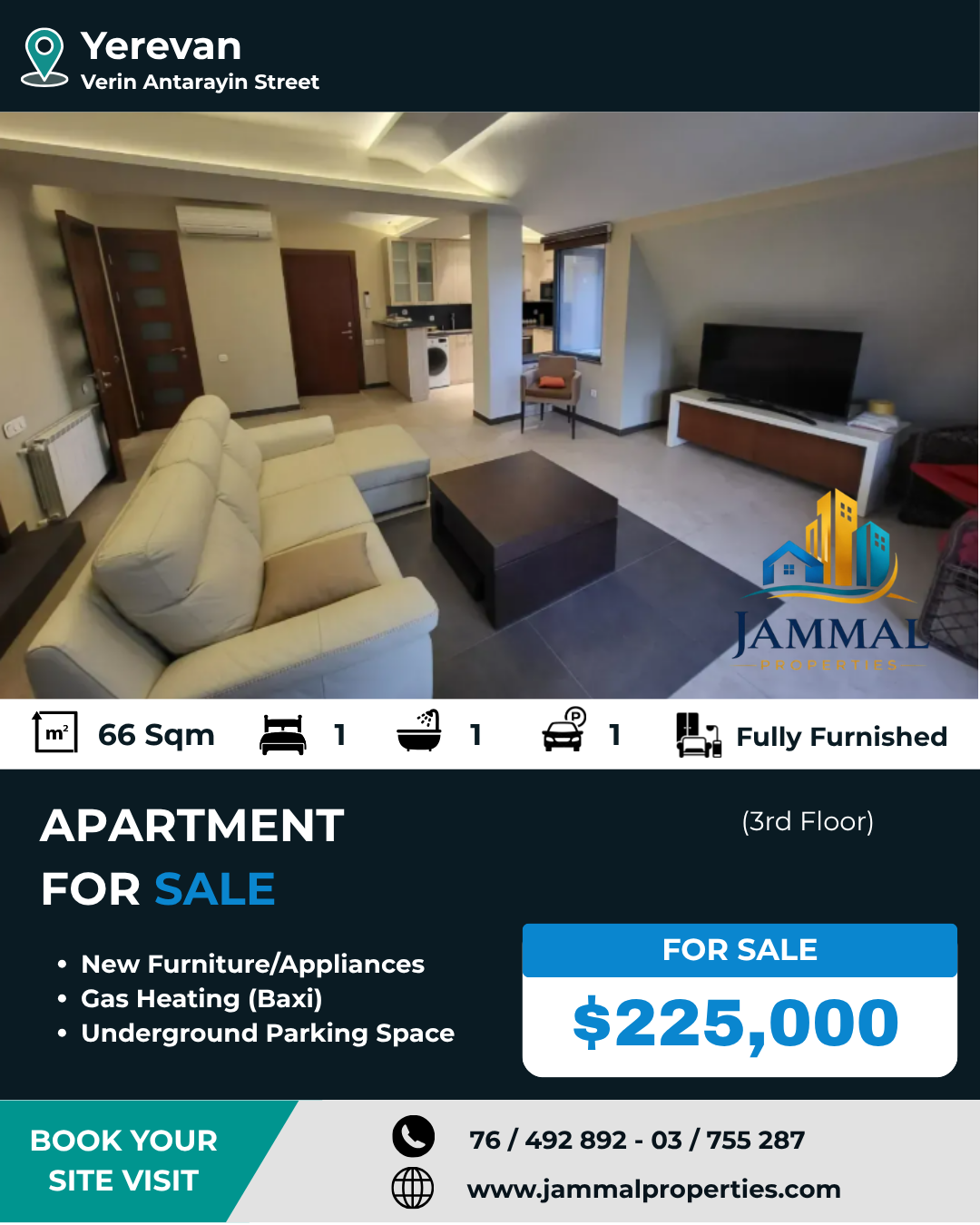 2 room apartment in a new building on Verin Antarayin Street in the center, 66 sqm, high ceilings