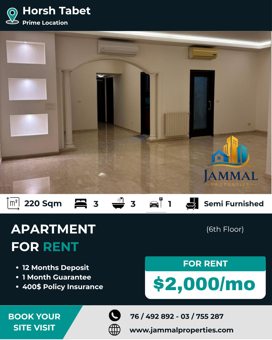 A Spacious Well Maintained Apartment, Ready To Move In In A Cal Area In Horsh Tabet