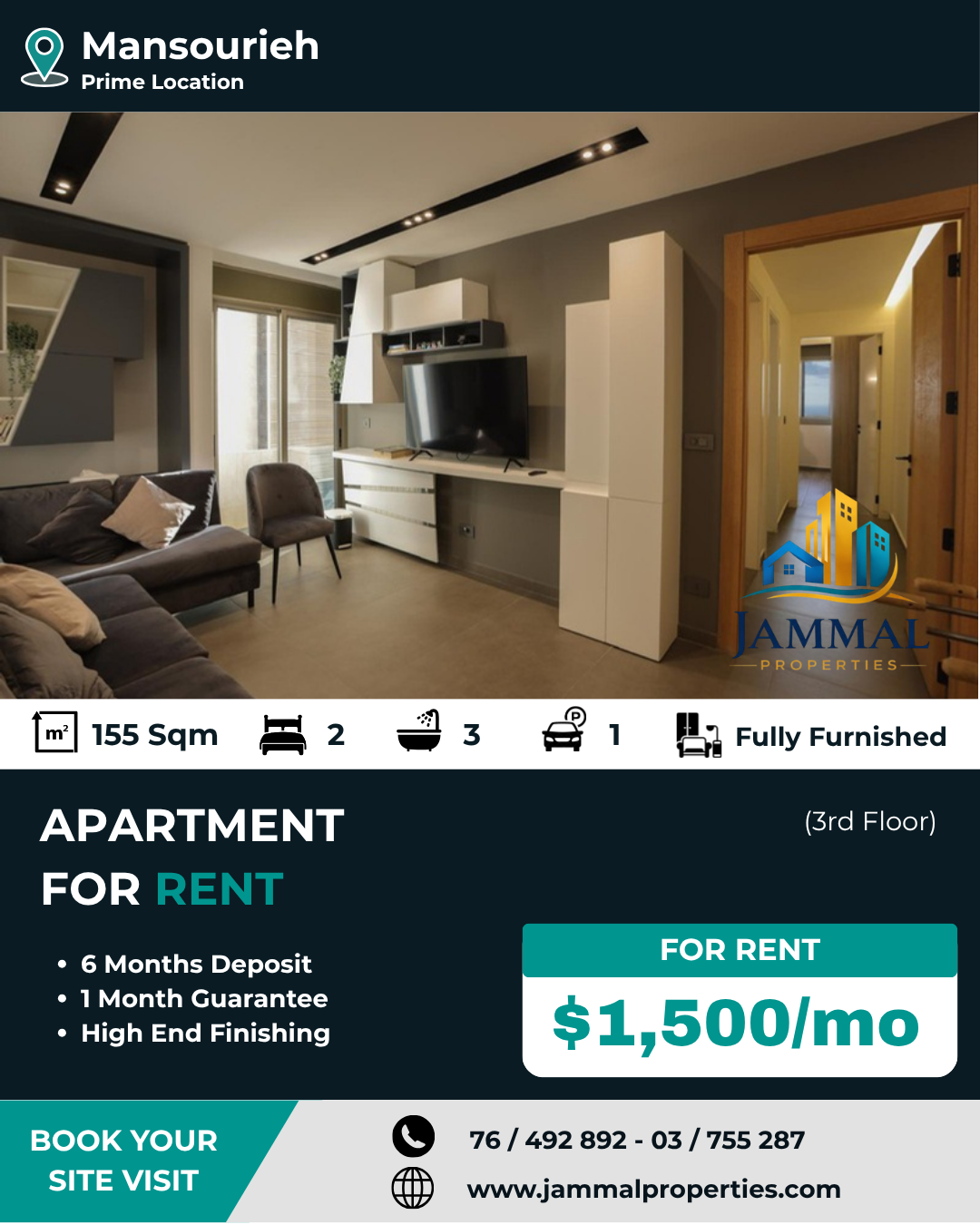 Modern 155m² Apartment with Stunning Beirut Views This beautifully designed and very comfortable apartment offers an exceptional living experience and breathtaking views of Beirut