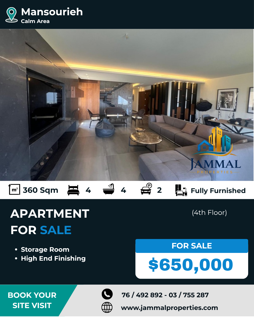 A Spacious High End Finished Apartment With An Open View, Located In A Prime Location In Mansourieh