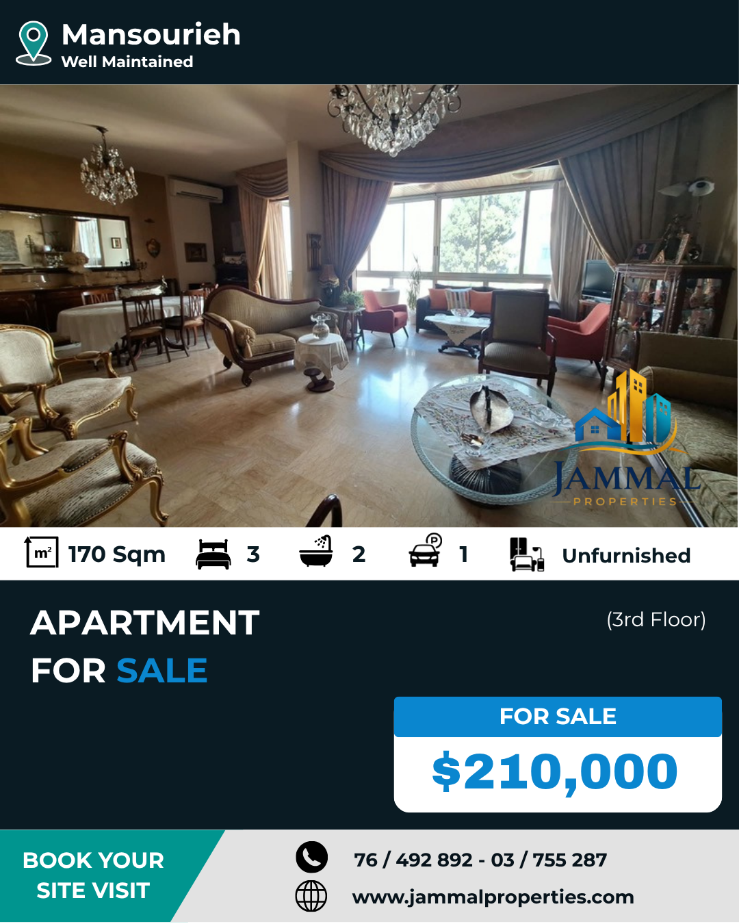 Well Maintained Apartment For Sale (170 SQM), Ready To Move In In Mansourieh