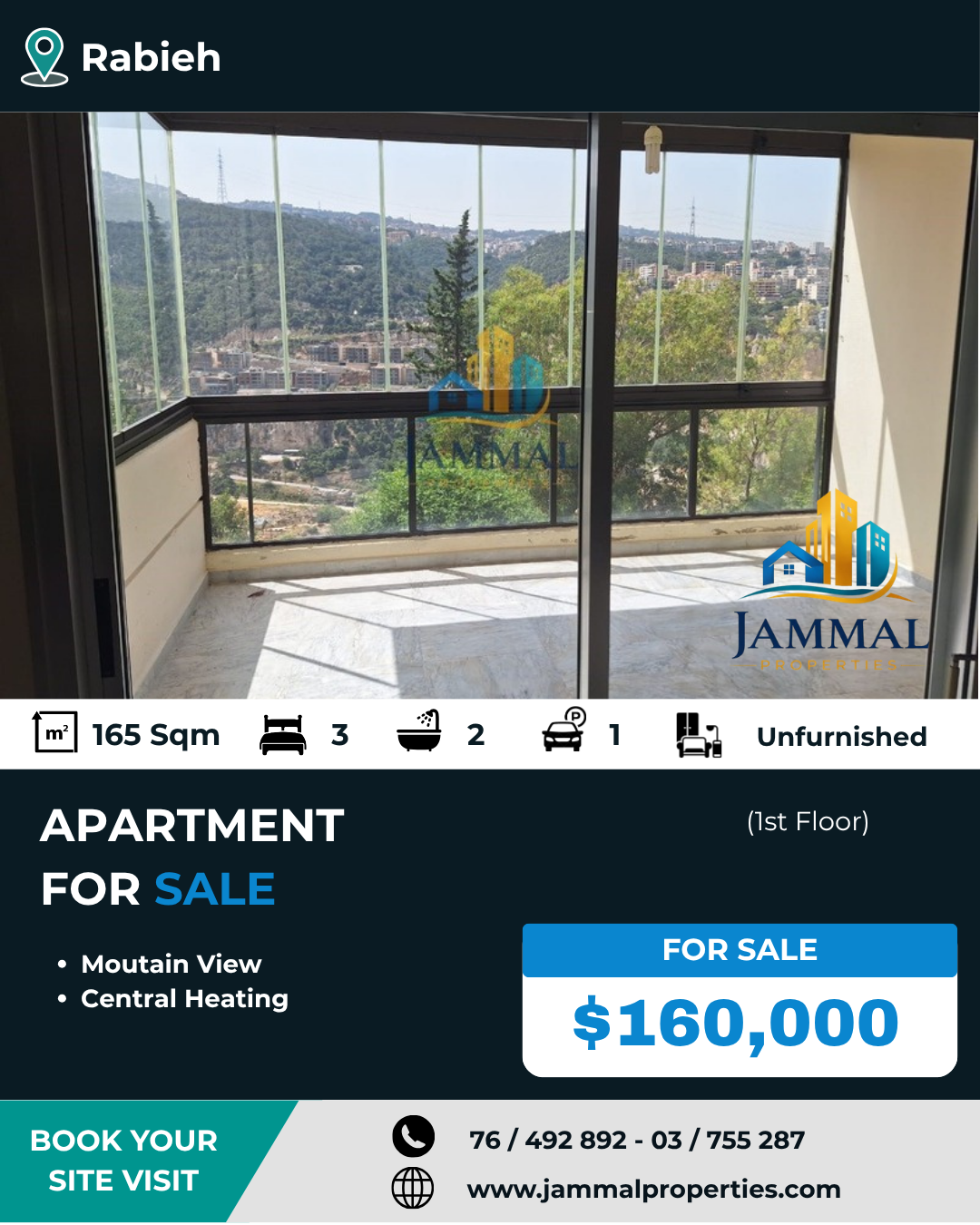 A Comfortable Fully Furnished Apartment Location In A Quiet And Prestigious Area Of Rabieh With Open View (165 SQM)