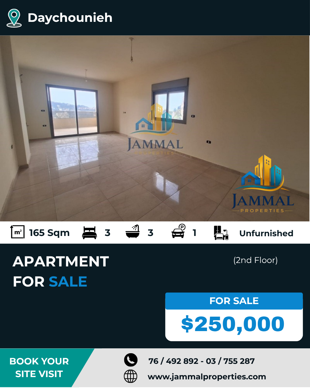 A Well-Located Apartment In Dayshounieh Offering Comfortable Living Spaces With An Unblockable View Ideal For Family Living Or Investment (165 SQM)