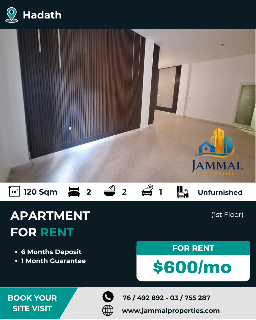 A cozy 2 Bedrooms Apartment In The Heart Of Hadath, Ideal For Small Families (120 SQM)
