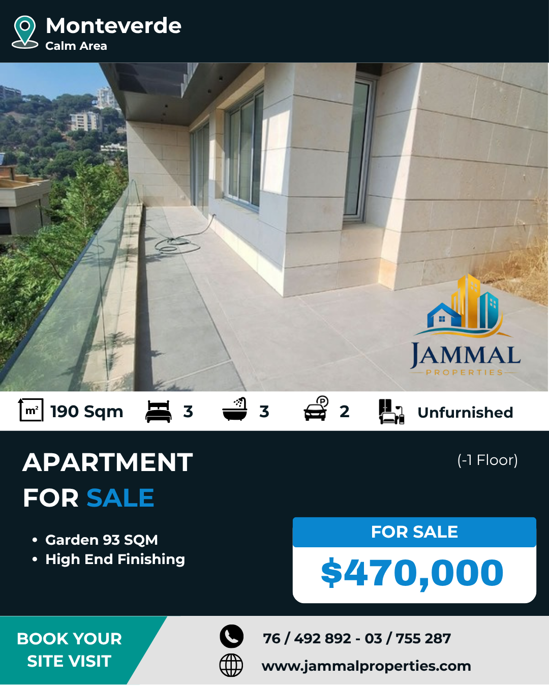 High End Finishing Apartment, Brand New, Located In A Calm Area (190 SQM); Having A Cozy Garden (93 SQM)